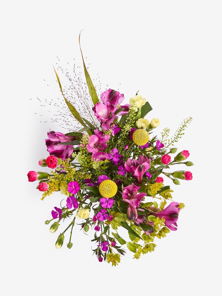 Bright Alstroemeria Fresh Flower Bouquet With Wrapped Glass Vase - Image 7 of 7
