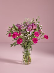 Lilac Purple Alstroemeria Fresh Flower Bouquet With Wrapped Glass Vase - Image 1 of 5