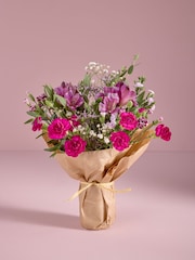 Lilac Purple Alstroemeria Fresh Flower Bouquet With Wrapped Glass Vase - Image 2 of 5