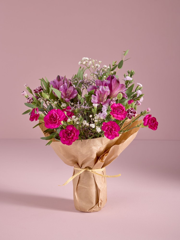 Lilac Purple Alstroemeria Fresh Flower Bouquet With Wrapped Glass Vase - Image 2 of 5