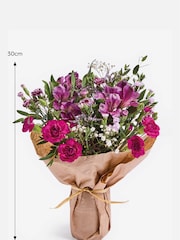 Lilac Purple Alstroemeria Fresh Flower Bouquet With Wrapped Glass Vase - Image 4 of 5