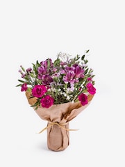 Lilac Purple Alstroemeria Fresh Flower Bouquet With Wrapped Glass Vase - Image 5 of 5