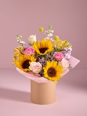 Pastel Mother's Day Rose and Sunflowers Fresh Flower Bouquet in Hatbox - Image 1 of 4