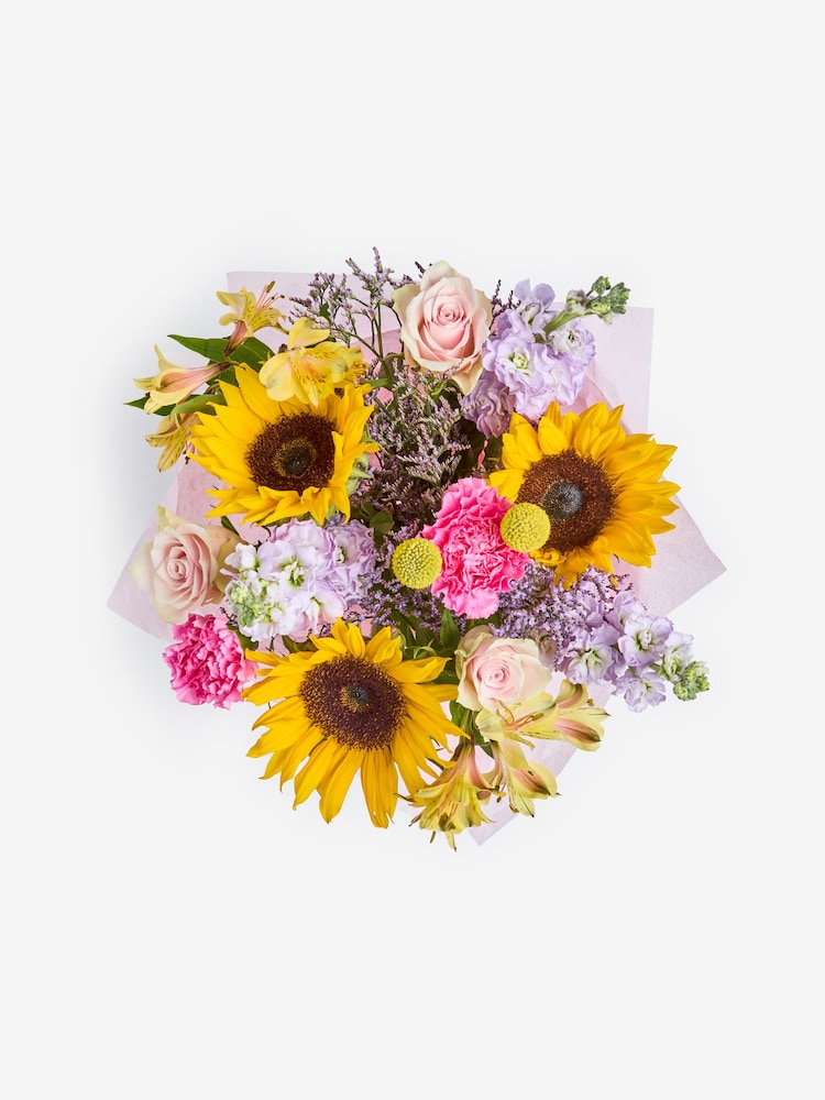 Pastel Mother's Day Rose and Sunflowers Fresh Flower Bouquet in Hatbox - Image 4 of 4