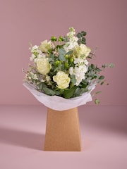 White Rose and Mathiola Fresh Flower Bouquet in Gift Bag - Image 1 of 5