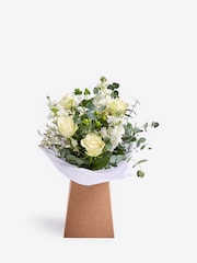 White Rose and Mathiola Fresh Flower Bouquet in Gift Bag - Image 4 of 5