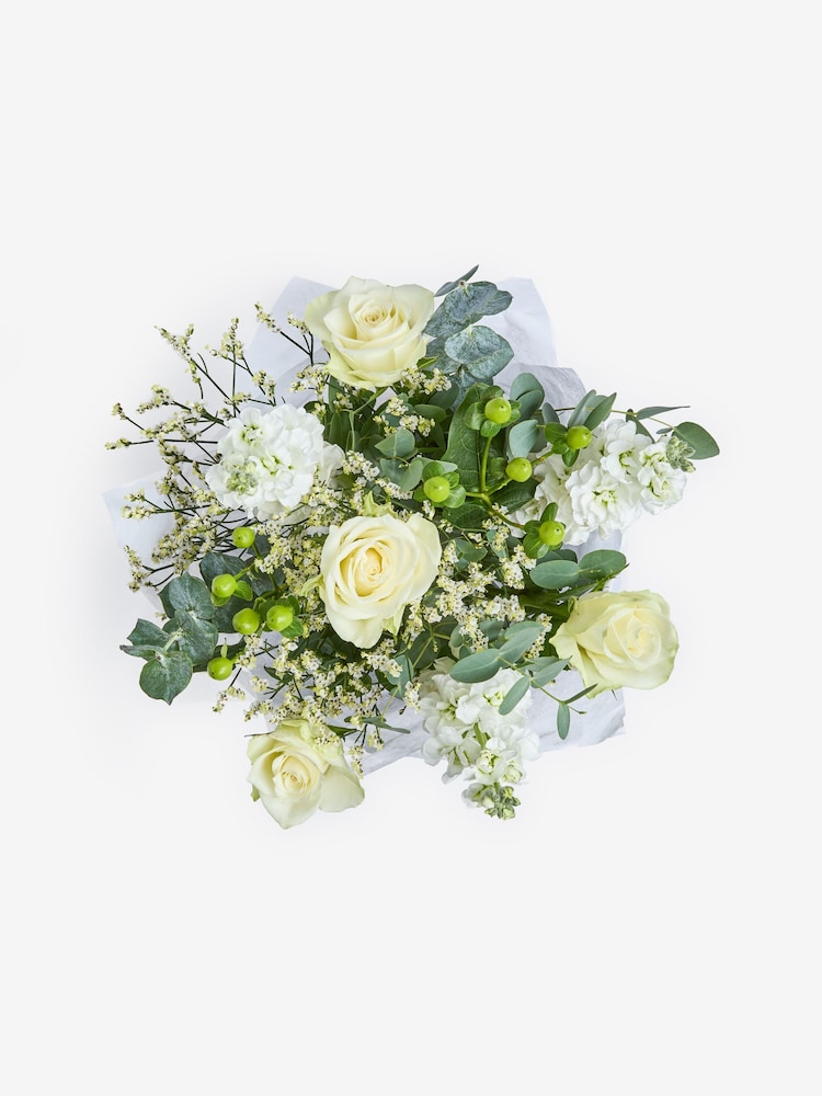 White Rose and Mathiola Fresh Flower Bouquet in Gift Bag - Image 5 of 5