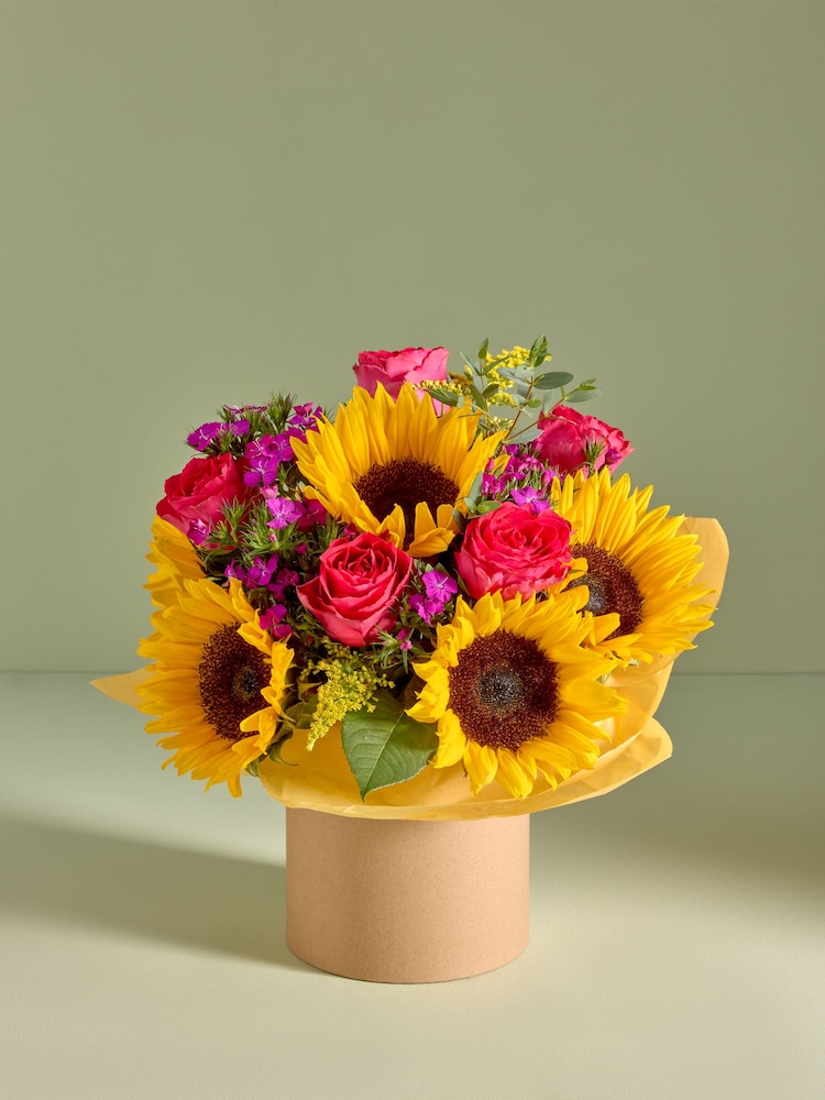 Bright Sunflower and Rose Fresh Flower Bouquet in Hatbox - Image 1 of 4