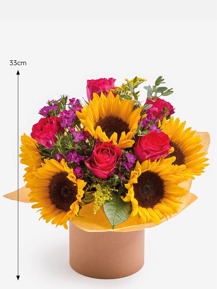 Buy Bright Sunflower and Rose Fresh Flower Bouquet in Hatbox from