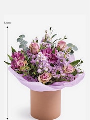 Lilac Purple Rose and Mathiola Fresh Flower Bouquet in Hatbox - Image 3 of 5