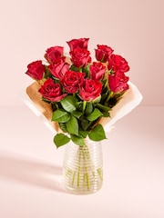 Red Dozen Roses Fresh Flower Bouquet - Image 1 of 4