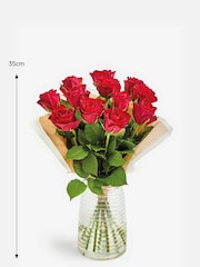 Red Dozen Roses Fresh Flower Bouquet - Image 3 of 4