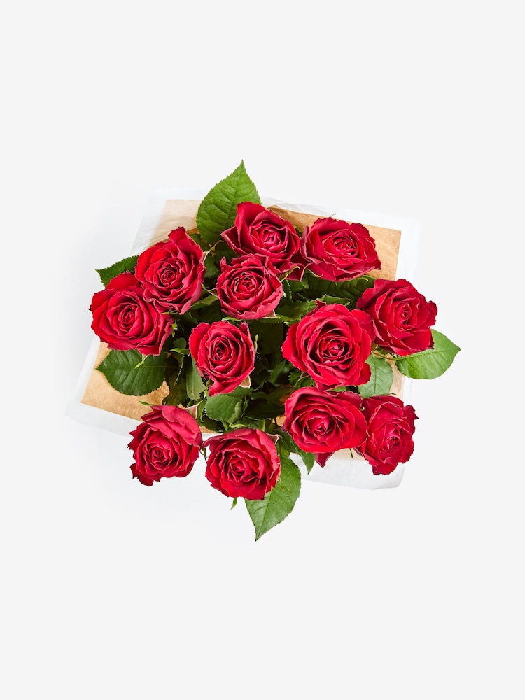 Red Dozen Roses Fresh Flower Bouquet - Image 4 of 4