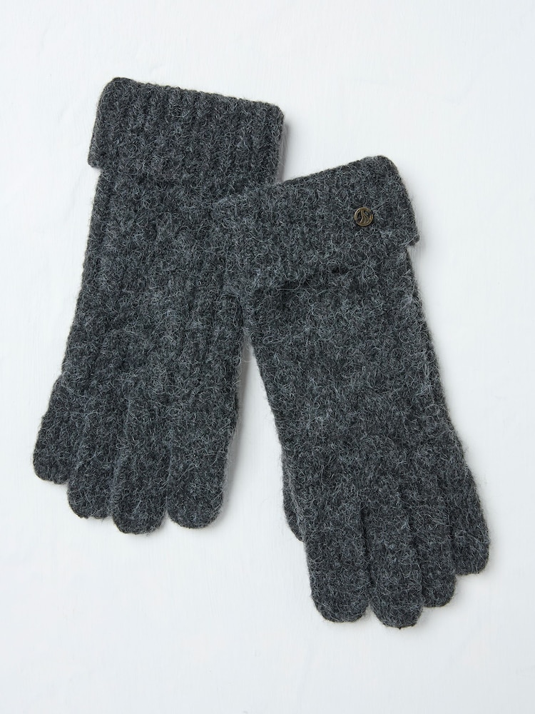 FatFace Charcoal Grey Cable Knit Gloves - Image 1 of 2 FatFace Charcoal Grey Cable Knit Gloves - Image 1 of 2