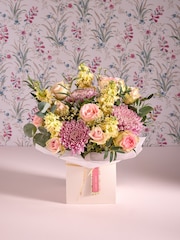 Laura Ashley Pink Rose and Bloom Chrysanthemum Fresh Flower Bouquet in Gift Bag - Image 1 of 5
