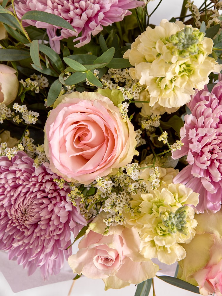 Laura Ashley Pink Rose and Bloom Chrysanthemum Fresh Flower Bouquet in Gift Bag - Image 2 of 5
