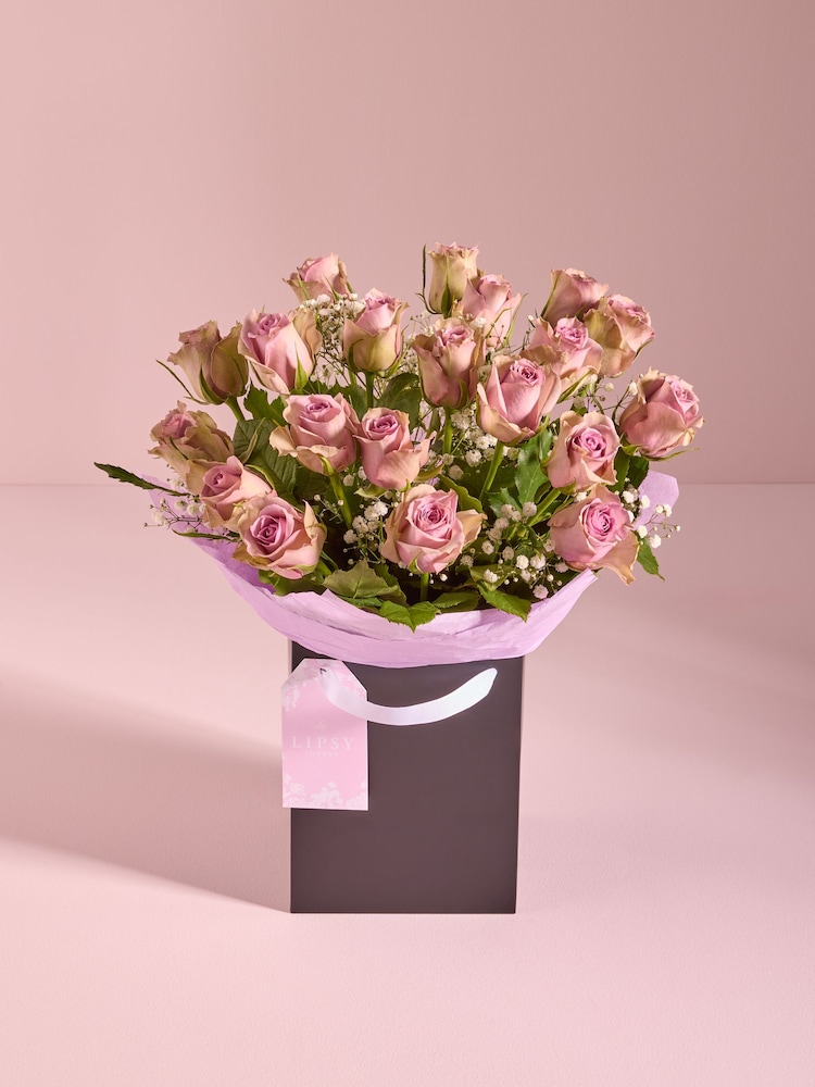 Lilac Purple Rose Fresh Flower Bouquet in Gift Bag - Image 1 of 4