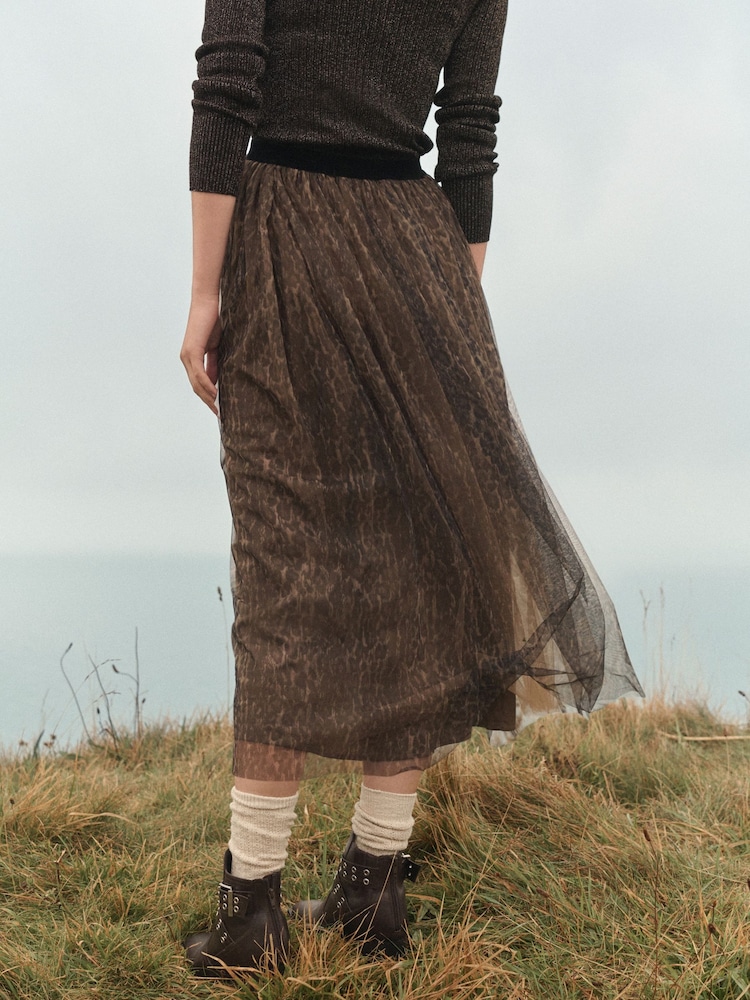 Buy Leopard Print Mesh Tulle Midi Skirt from the Next UK online shop