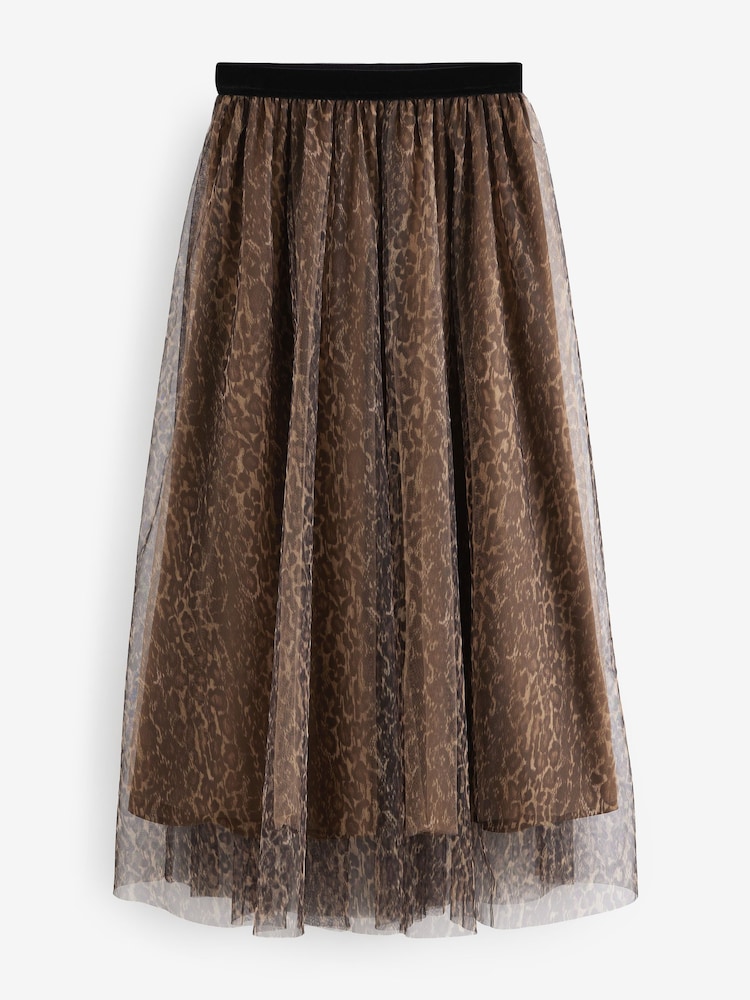Buy Leopard Print Mesh Tulle Midi Skirt from Next Oman