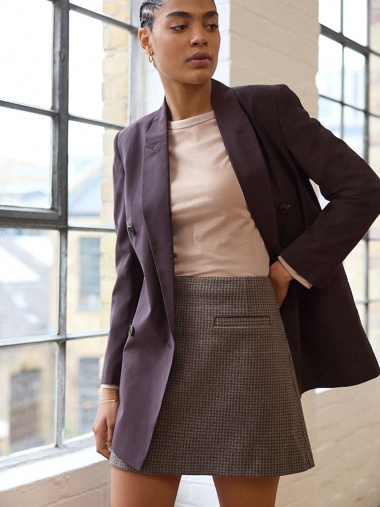 Neutral Brushed Check Mini Skirt - Image 1 of 7
