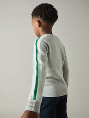 Reiss Soft Grey/Green Briar 9-13 yrs Wool Stiped-Sleeve Jumper - Image 3 of 4