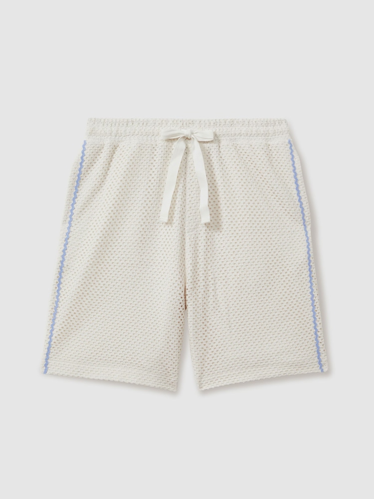 Reiss Ecru Palma Ché Crochet Contrast Trim Drawstring Shorts - Image 2 of 5