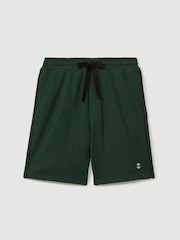 Reiss Dark Green Palmo Ché Crochet Contrast Trim Drawstring Shorts - Image 1 of 5