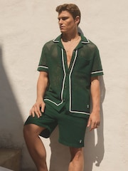 Reiss Dark Green Palmo Ché Crochet Contrast Trim Drawstring Shorts - Image 2 of 5