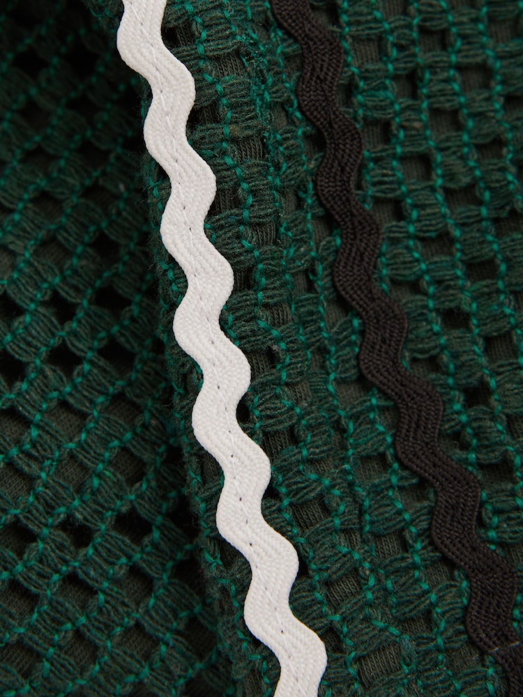 Reiss Dark Green Palmo Ché Crochet Contrast Trim Drawstring Shorts - Image 5 of 5