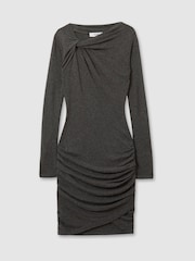 Reiss Grey Vesta Knitted Twist Detail Mini Dress - Image 2 of 7