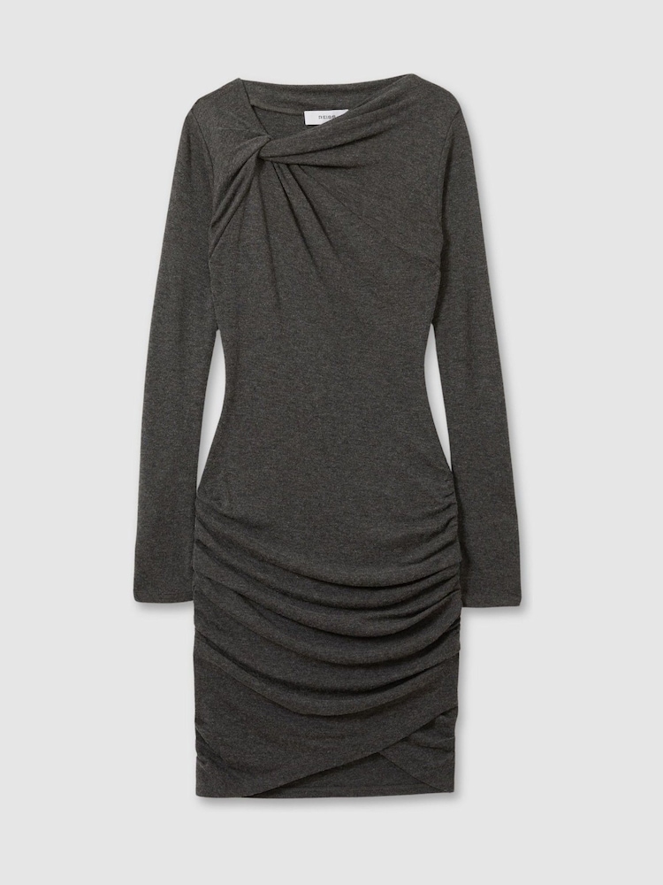 Reiss Grey Vesta Knitted Twist Detail Mini Dress - Image 2 of 7