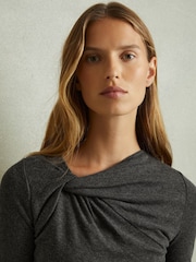 Reiss Grey Vesta Knitted Twist Detail Mini Dress - Image 4 of 7