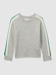 Reiss Soft Grey/Green Briar 3-9 yrs Wool Stiped-Sleeve Jumper - Image 2 of 4