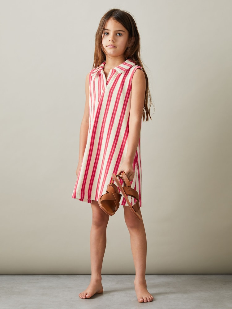 Reiss Pink Felicia 4-9 yrs Towelling Open Collar Dress - Image 1 of 4 Reiss Pink Felicia 4-9 yrs Towelling Open Collar Dress - Image 1 of 4