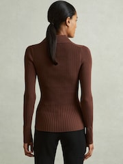 Reiss Maroon Jenna Ribbed Knitted Shirt - Image 3 of 5