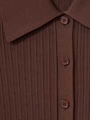 Reiss Maroon Jenna Ribbed Knitted Shirt - Image 5 of 5