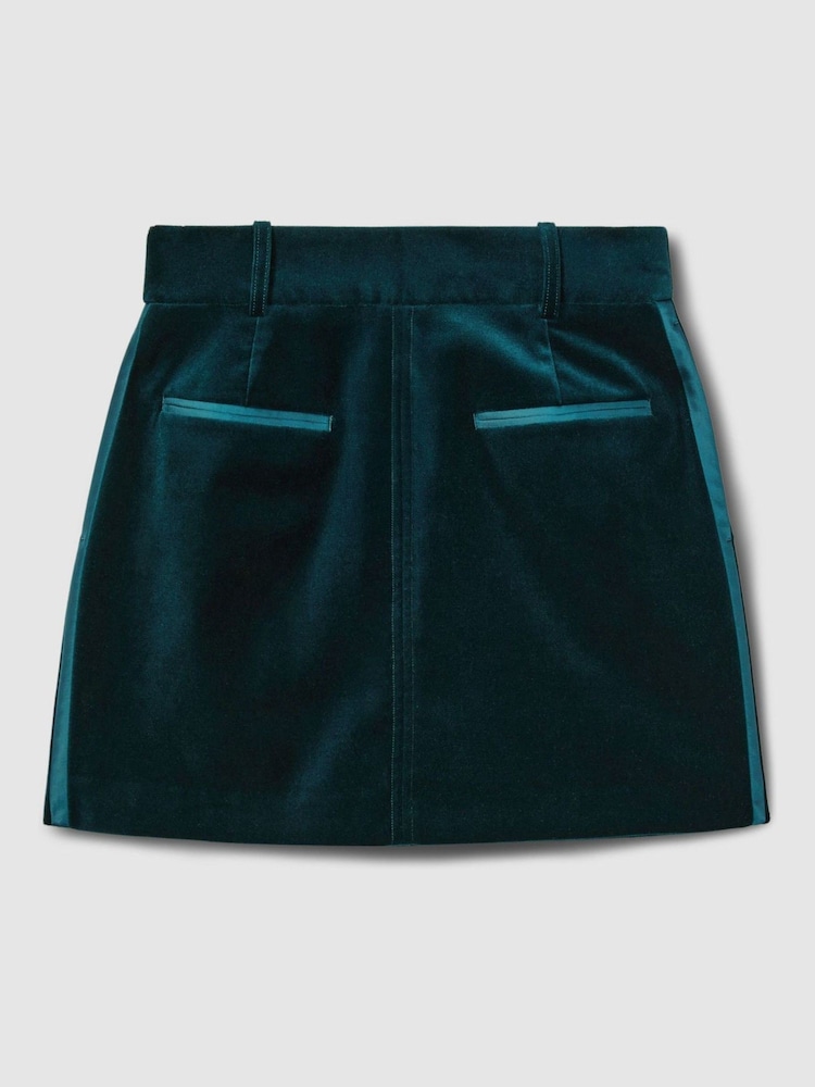 Reiss Teal Parisa Velvet and Satin Suit Skirt - Image 2 of 6