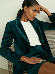 Reiss Teal Parisa Velvet and Satin Suit Skirt - Image 3 of 6