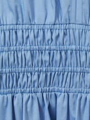 Reiss Blue Lena Cotton Ruched Waist Midi Dress - Image 5 of 5