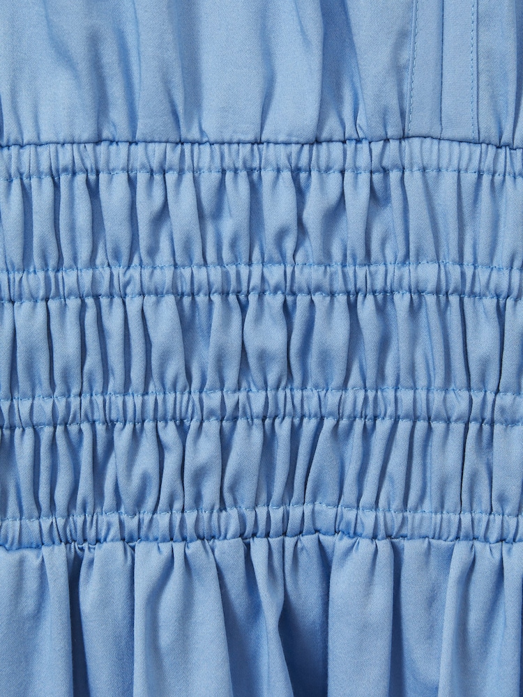Reiss Blue Lena Cotton Ruched Waist Midi Dress - Image 5 of 5
