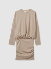 Reiss Neutral Lorenza Ruched Jersey Blouson Top Mini Dress - Image 2 of 5