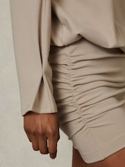 Reiss Neutral Lorenza Ruched Jersey Blouson Top Mini Dress - Image 3 of 5