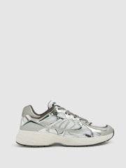 Reiss Silver/Green Volt Nubuck and Mesh Trainers - Image 1 of 6