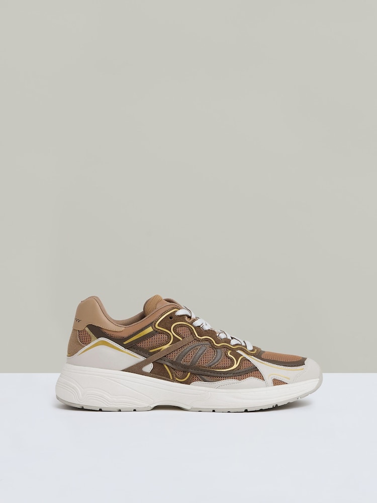 Reiss Tobacco Volt Nubuck and Mesh Trainers - Image 1 of 6