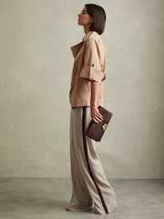 Reiss Stone Isla Side Stripe Wide Leg Trousers - Image 1 of 6