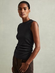 Reiss Navy Trudy Ribbed Ruched Waist Vest - Image 1 of 6