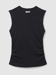 Reiss Navy Trudy Ribbed Ruched Waist Vest - Image 2 of 6