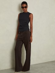 Reiss Navy Trudy Ribbed Ruched Waist Vest - Image 3 of 6