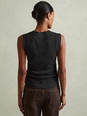 Reiss Navy Trudy Ribbed Ruched Waist Vest - Image 5 of 6