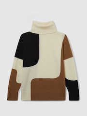Reiss Cream/Brown Ezra Wool-Cashmere Colourblock-Intarsia Jumper - Image 2 of 7
